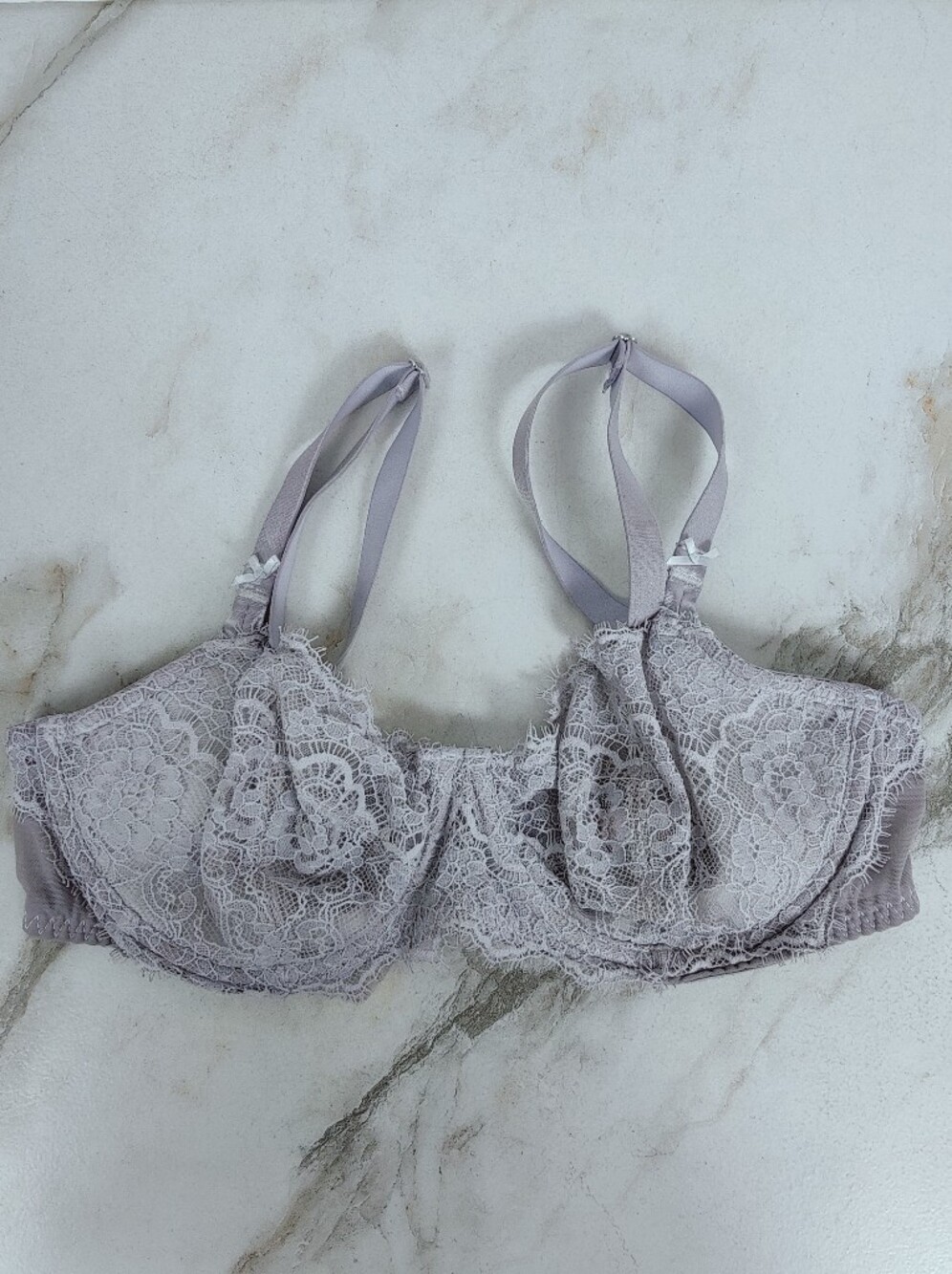 Dobreva Jomarley Grey Lace Unlined Balconette Bra, Sz 36C